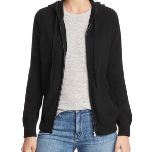 Aqua Black 100% Cashmere Zip Up Hooded Cardigan Size Large